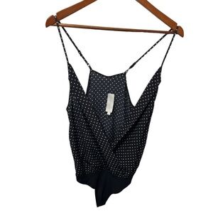 MICHELLE MASON 100% SILK BLACK & WHITE POLKA DOT BODYSUIT SIZE 2